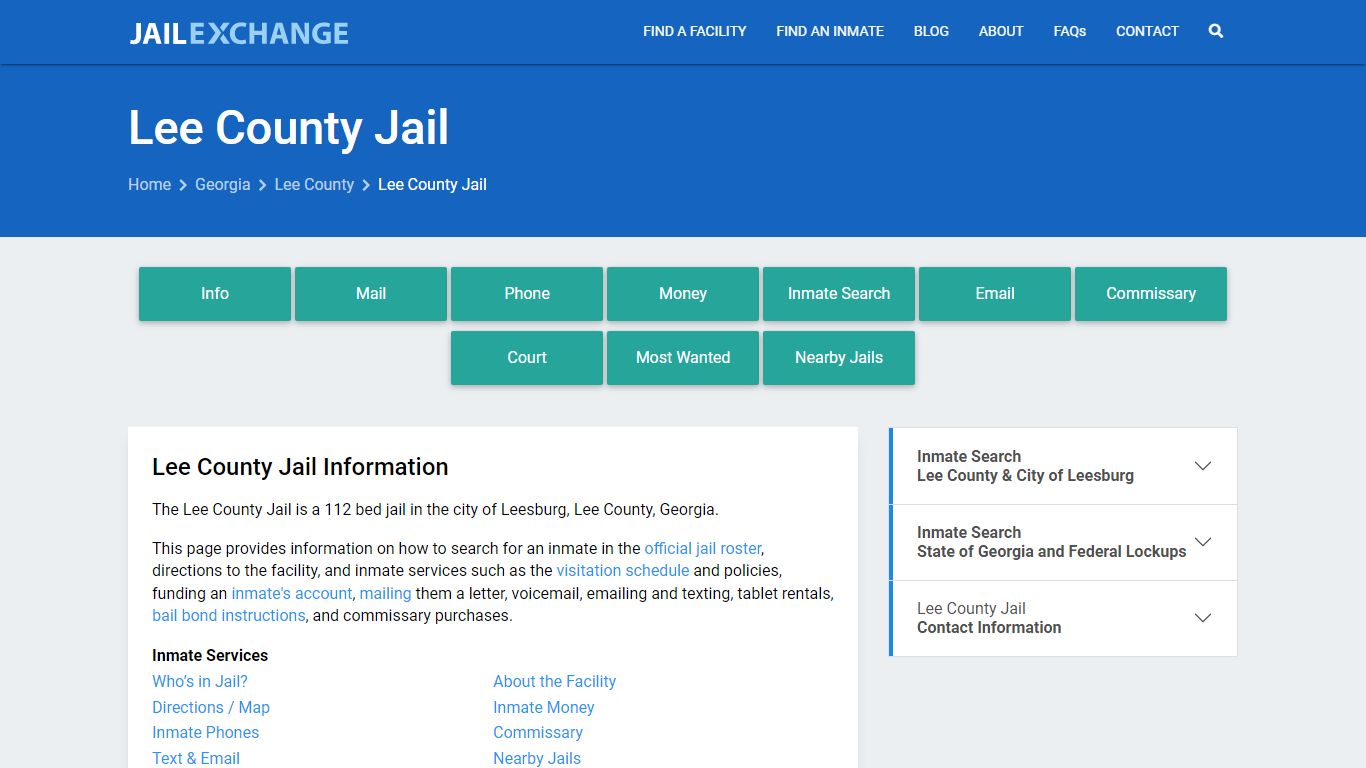 Lee County Jail, GA Inmate Search, Information